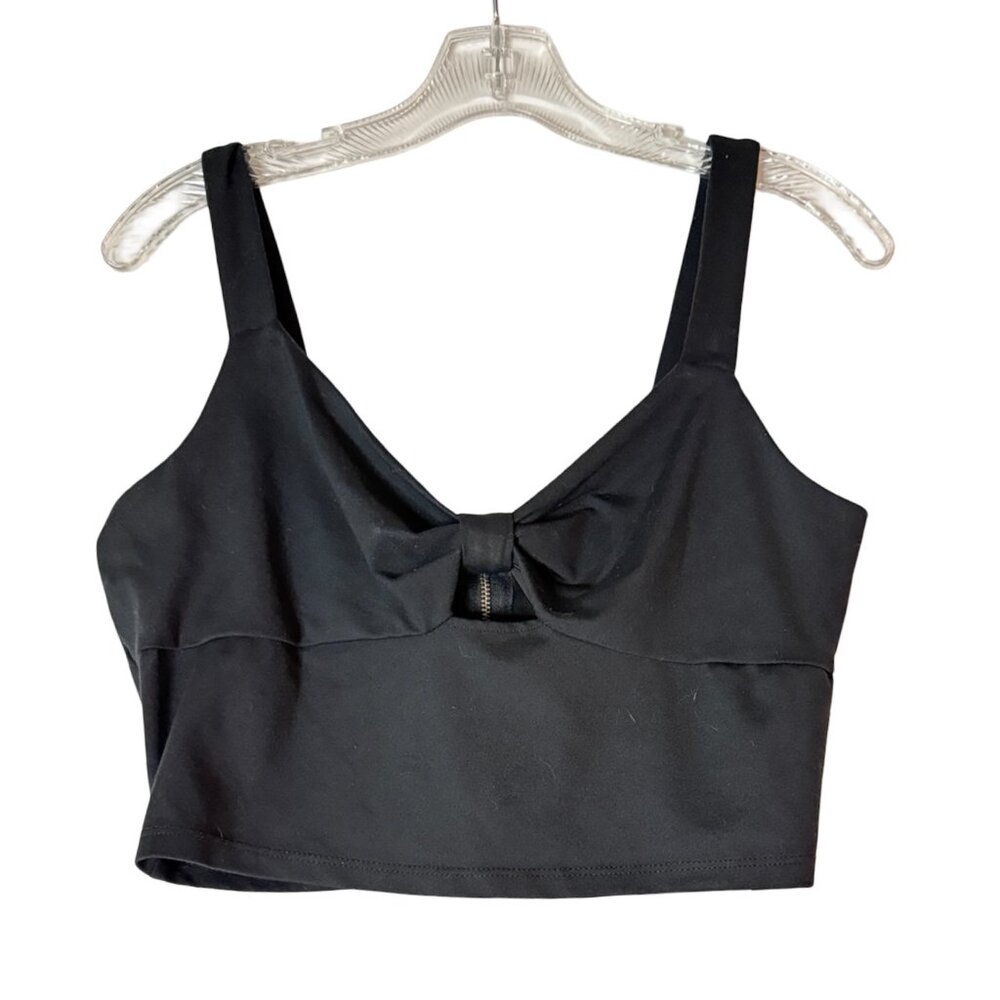 Bebe Black Cut-out Front Crop Bustier Top with Back Exposed Zipper – Size L